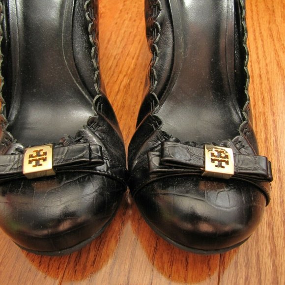 NEW Tory Burch Marie 4" Black Nappa Italian Leather Heel with Bow 9.5 - Picture 10 of 14